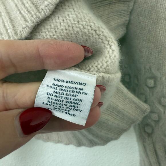 ALASHAN Merino Wool Fringe Sweater Beige Bobble Knit Boho Cottagecore M SoftGirl - Picture 5 of 6